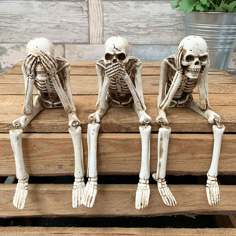 💀 Halloween tre kloke skjeletter harpiks figurer