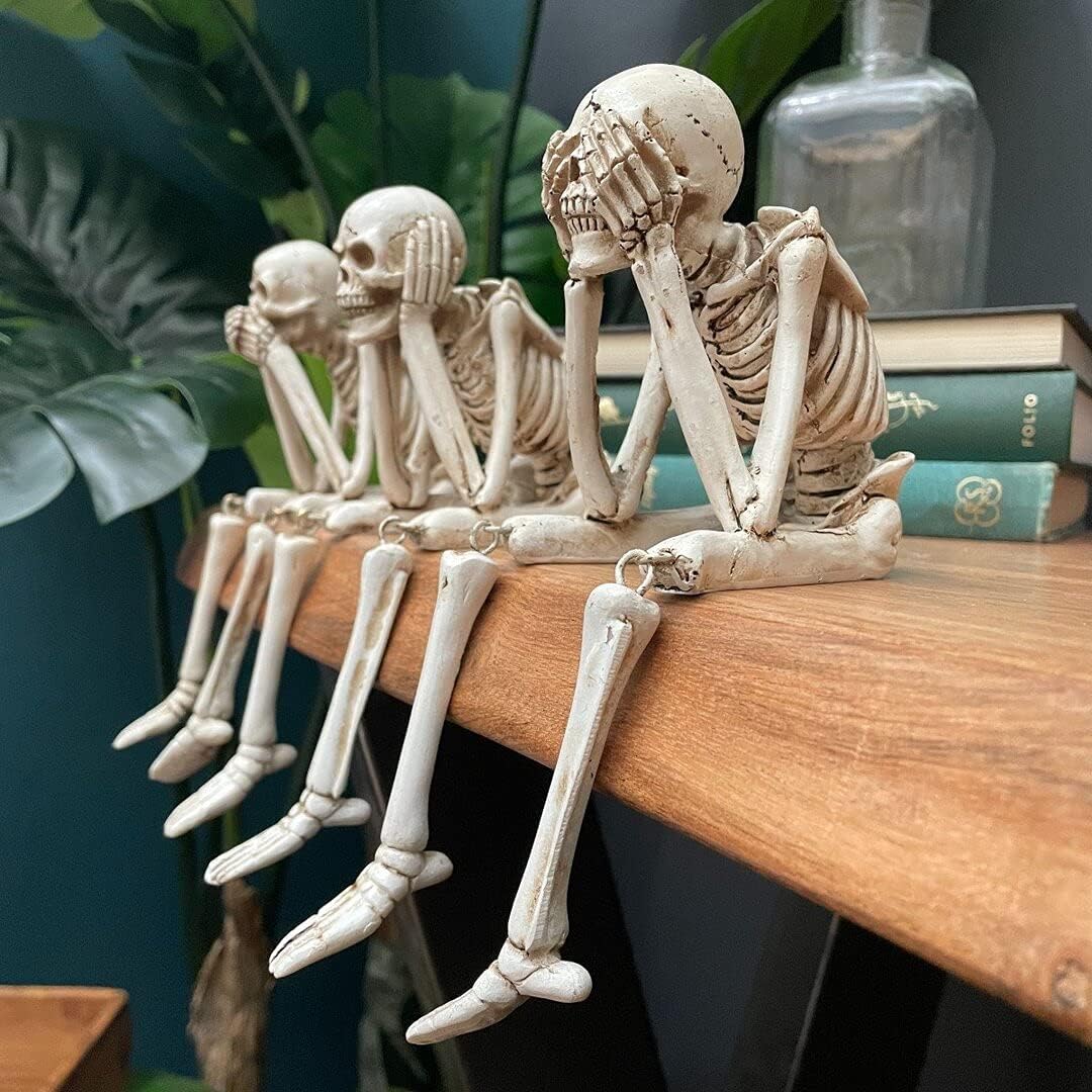 💀 Halloween tre kloke skjeletter harpiks figurer