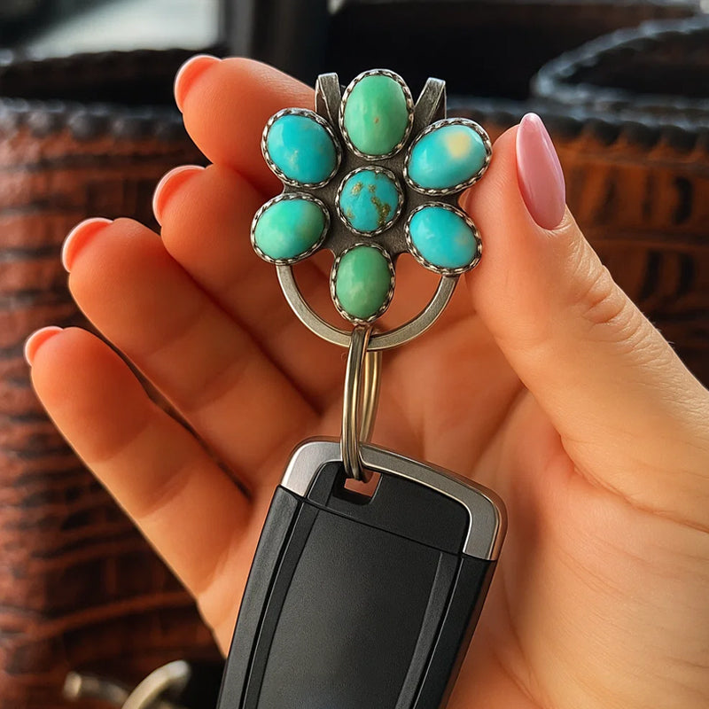 🌼 Turkis Bloom Bag Clip nøkkelholder - finn nøklene dine med sti