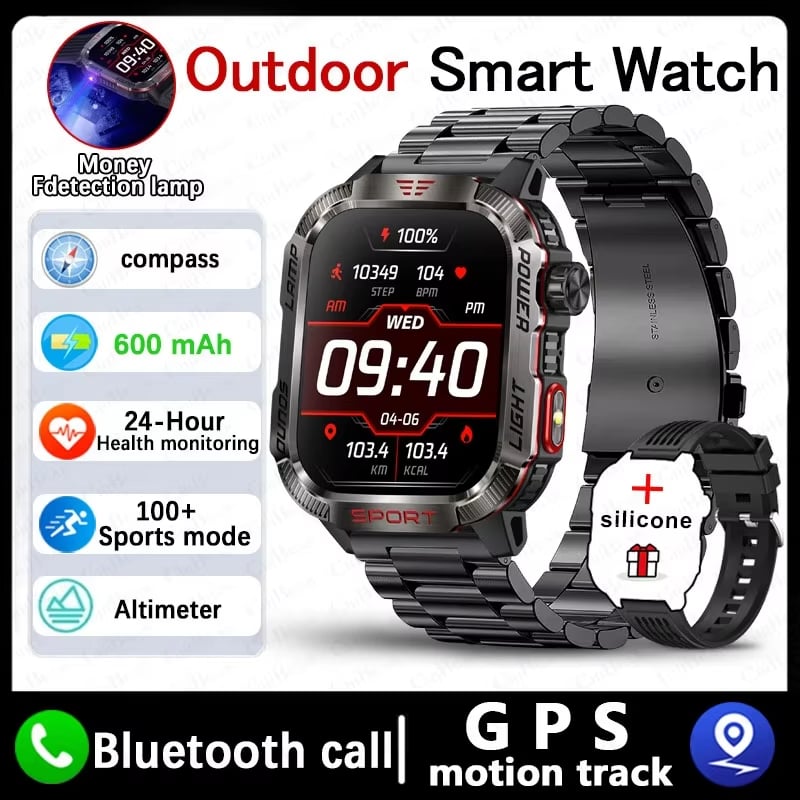 🔥 Siste dag 70 % RABATT – Militær utendørs sports-smartklokke for menn for Android og iOS