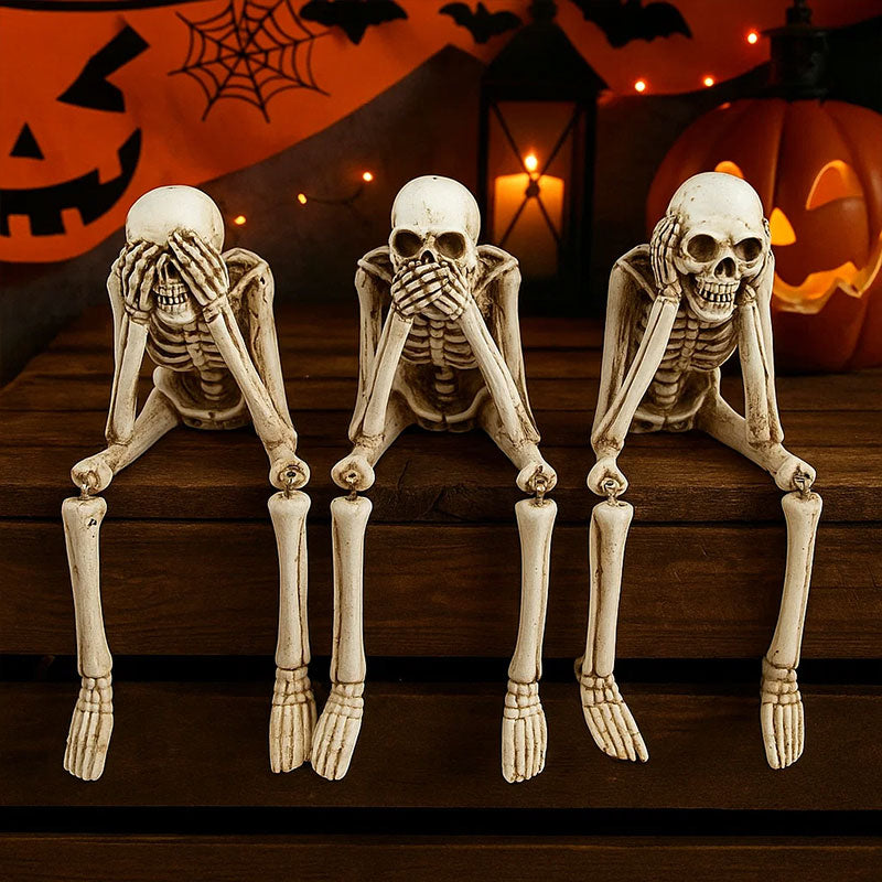 💀 Halloween tre kloke skjeletter harpiks figurer