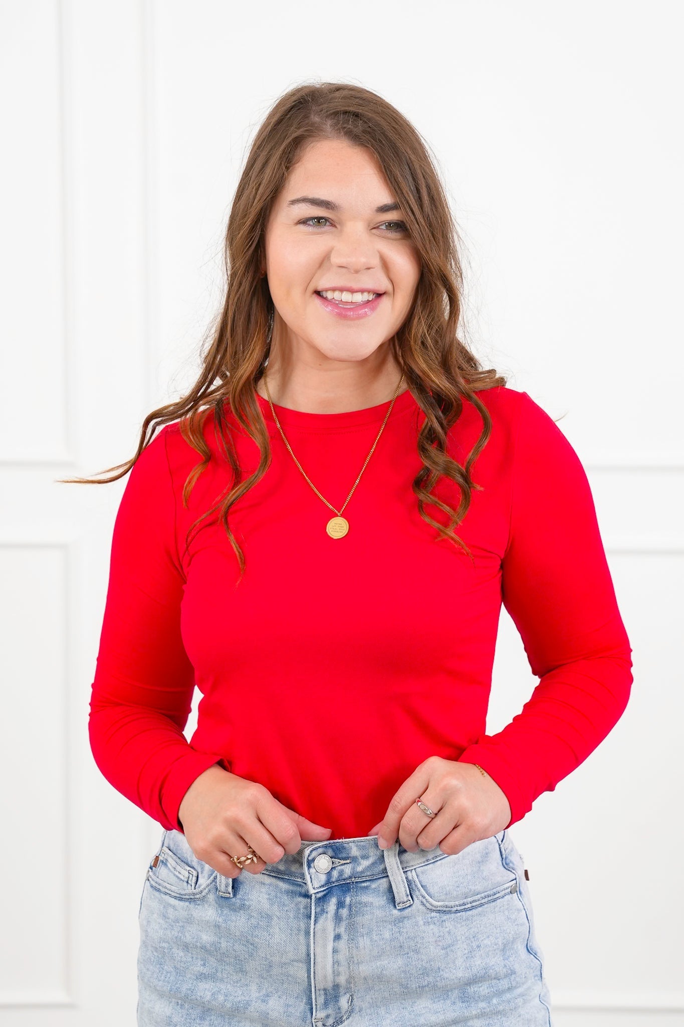 Langermet T-skjorte med rund hals i børstet mikrofiber
