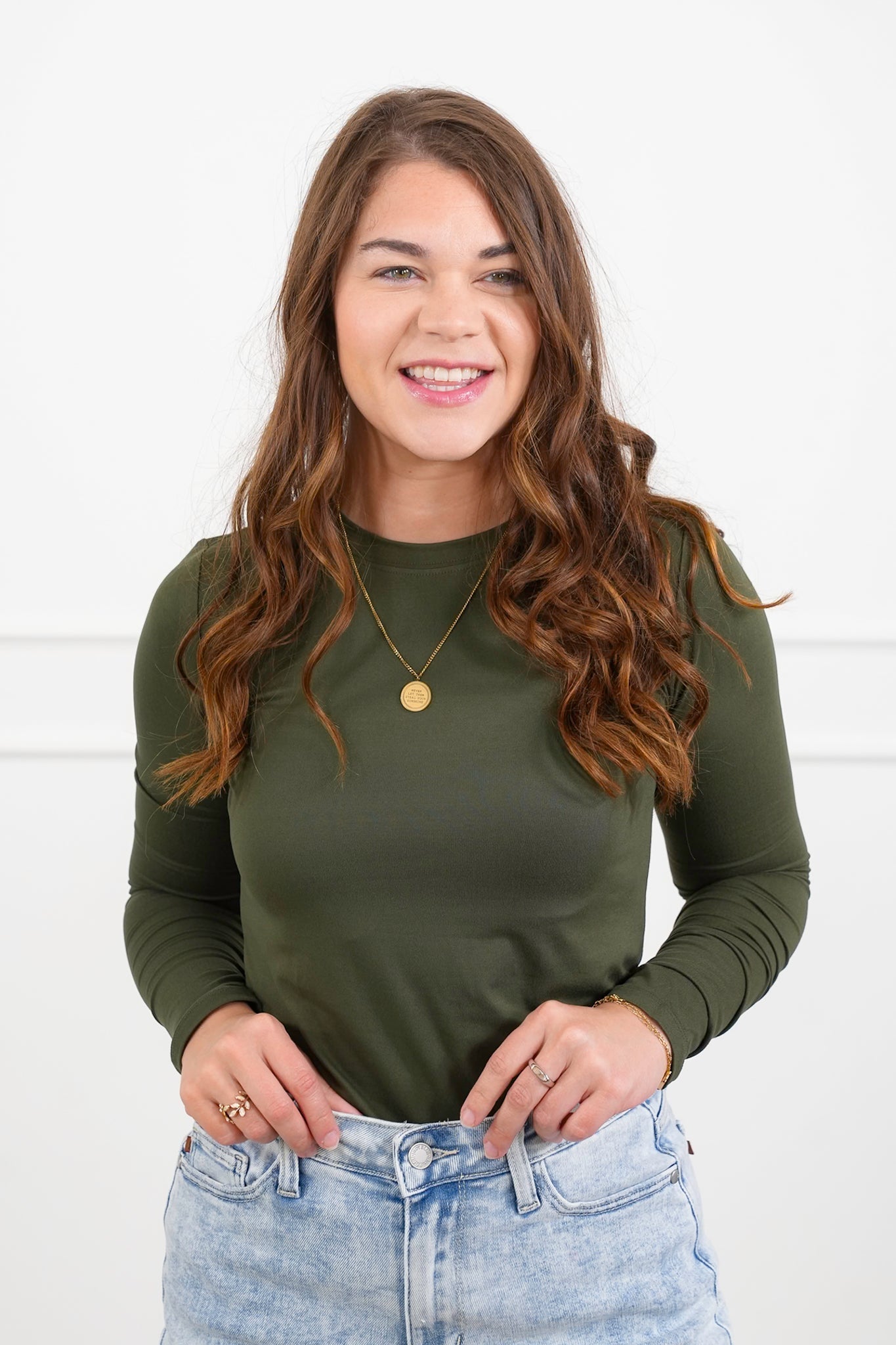 Langermet T-skjorte med rund hals i børstet mikrofiber