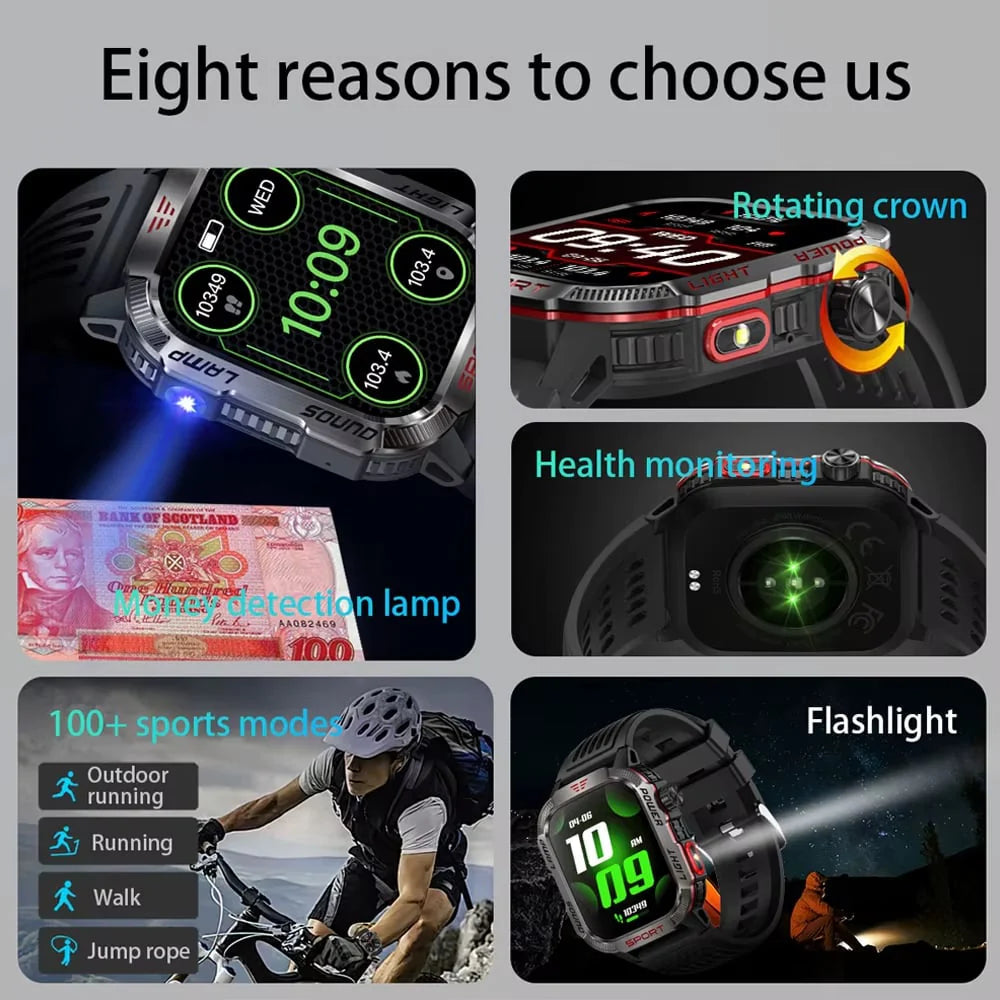 🔥 Siste dag 70 % RABATT – Militær utendørs sports-smartklokke for menn for Android og iOS