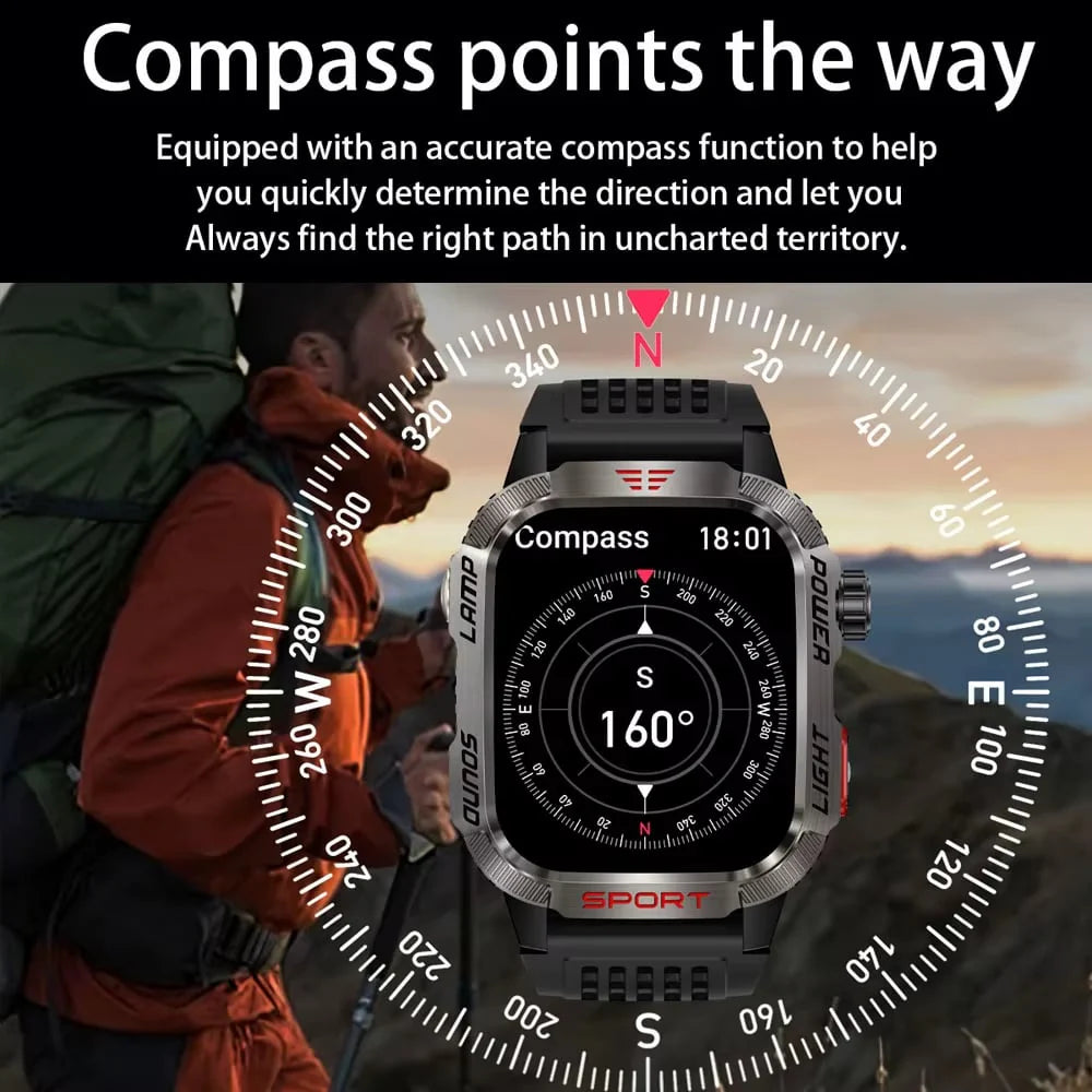 🔥 Siste dag 70 % RABATT – Militær utendørs sports-smartklokke for menn for Android og iOS