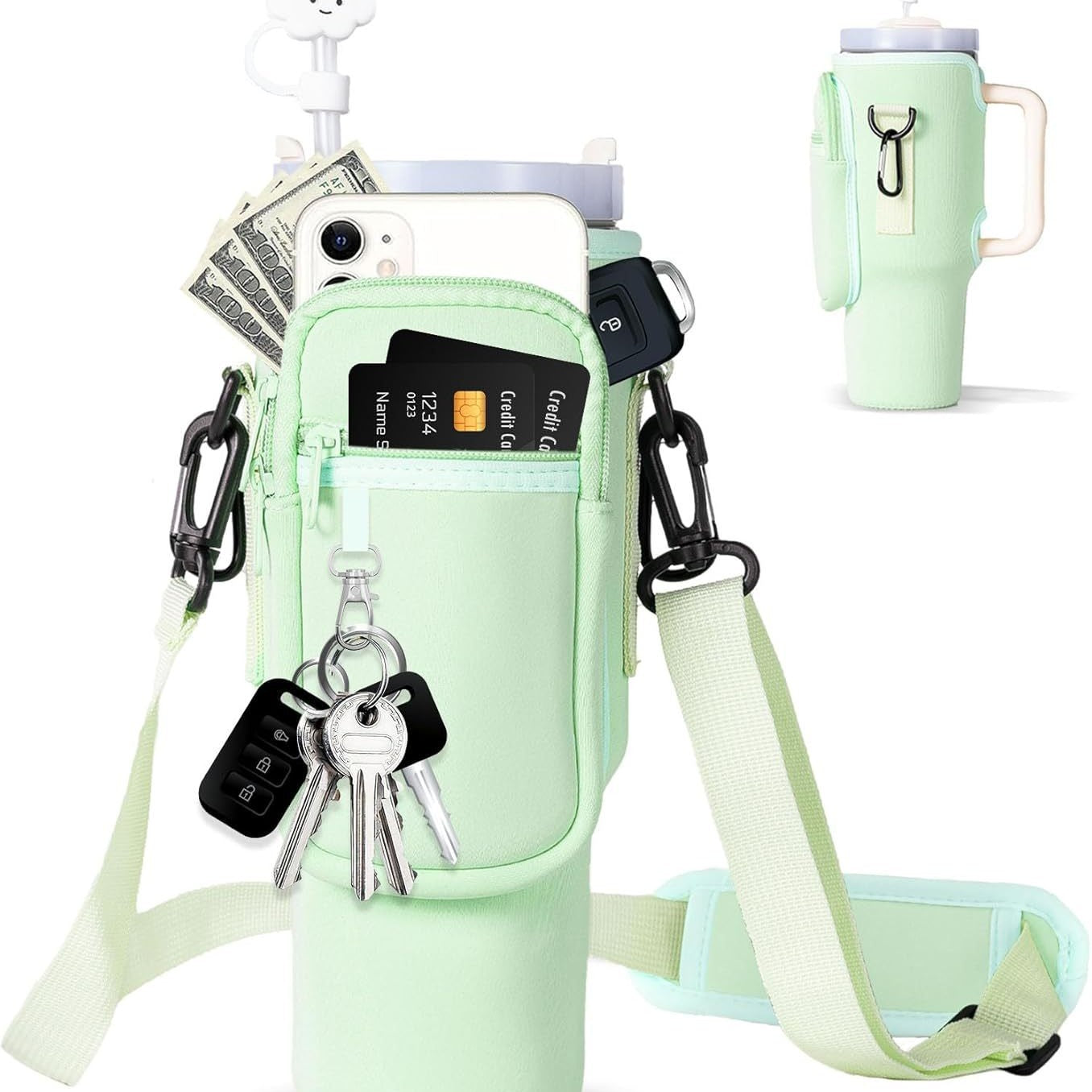 Justerbar skulderveske med termokoppholder for 40 oz