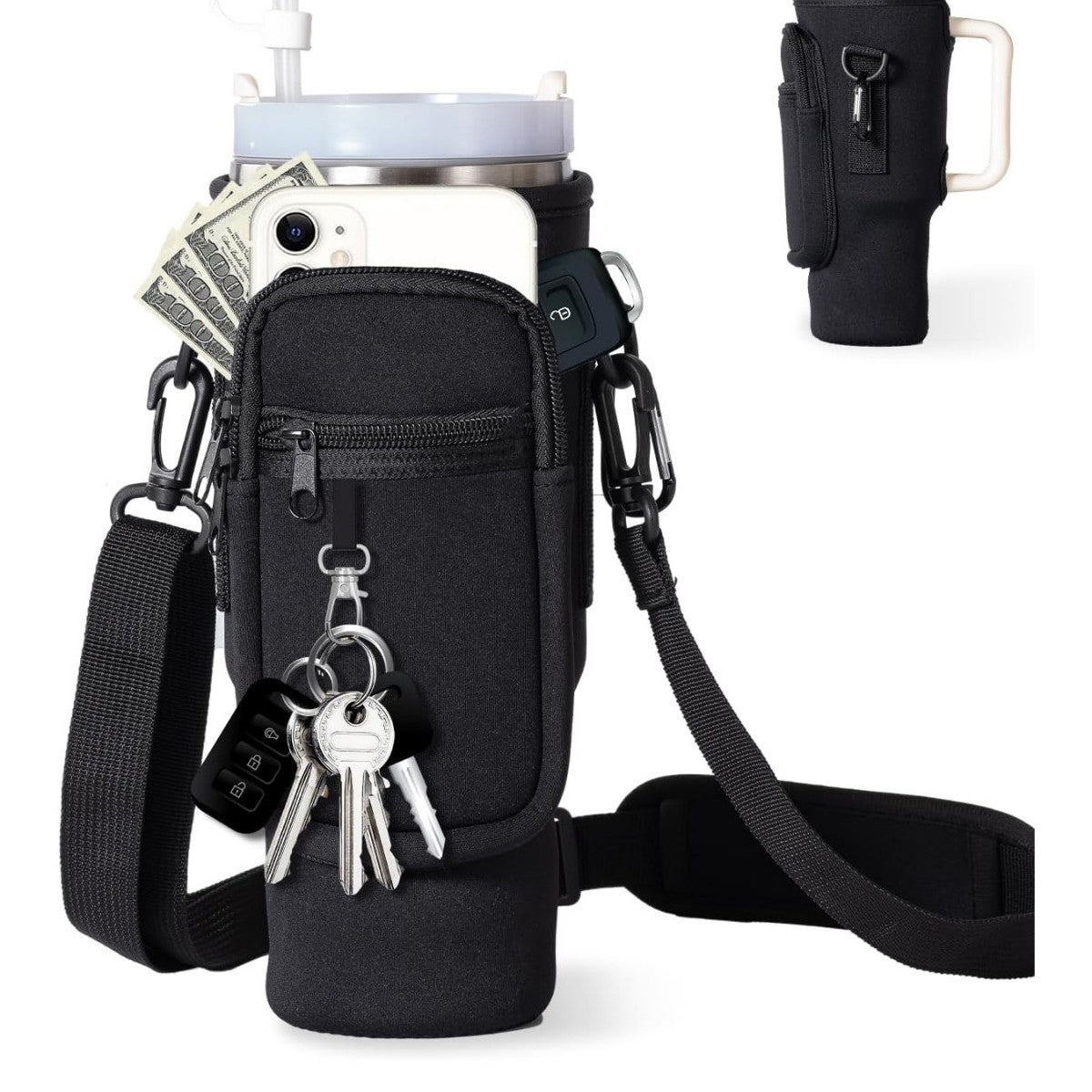 Justerbar skulderveske med termokoppholder for 40 oz