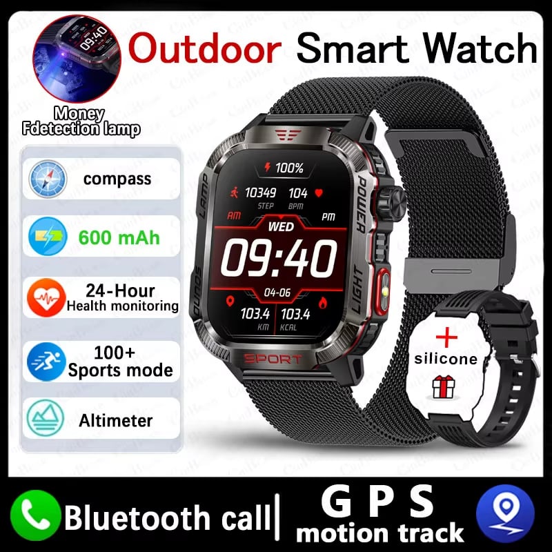 🔥 Siste dag 70 % RABATT – Militær utendørs sports-smartklokke for menn for Android og iOS