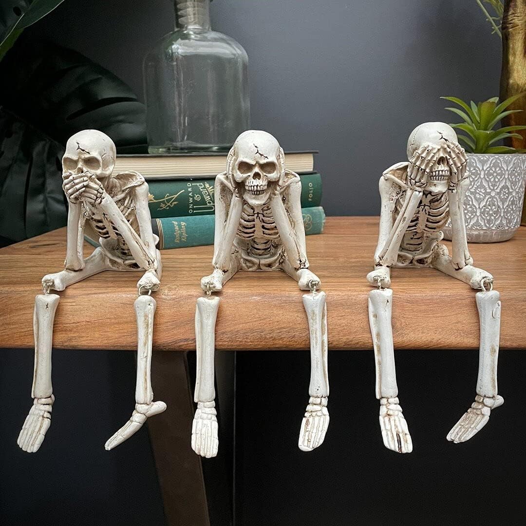 💀 Halloween tre kloke skjeletter harpiks figurer