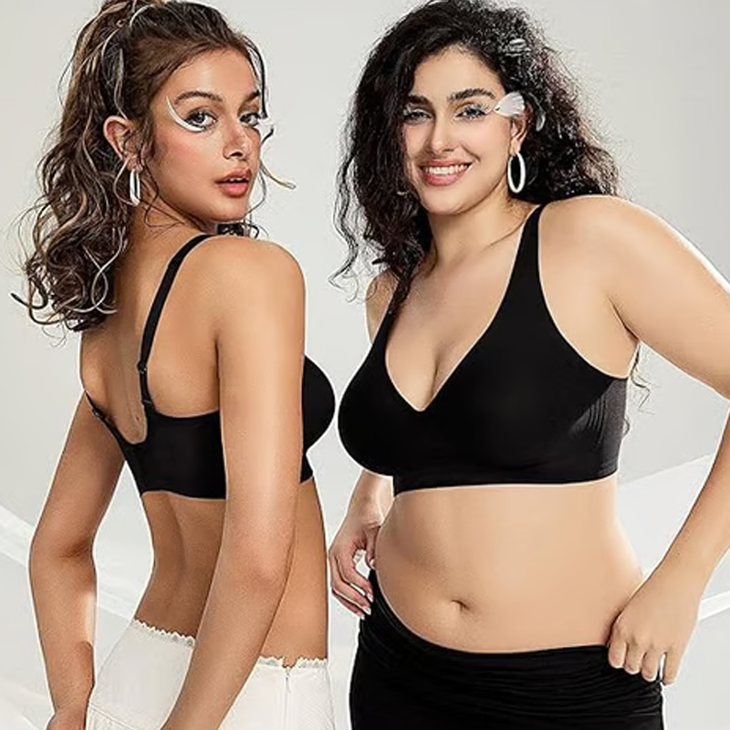 🎉kjøp én, få én gratis🎁Dyp V-ringet push-up-BH uten bøyle og sømmer i gelé-sti