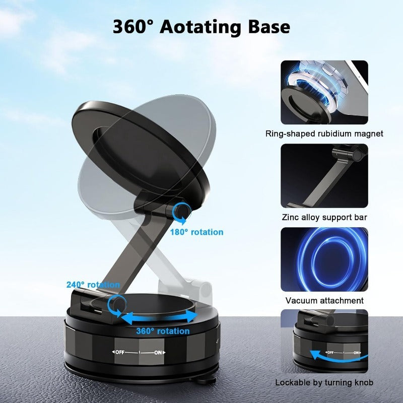 Magnetisk sugekopp – Sammenleggbar 360° telefonholder med vakuumlå