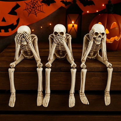 💀 Halloween tre kloke skjeletter harpiks figurer