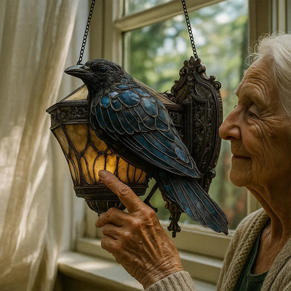 Raven-glassmalerilantern