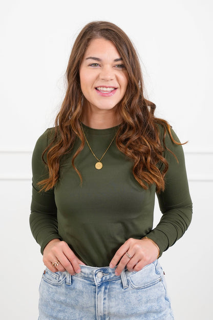 Langermet T-skjorte med rund hals i børstet mikrofiber