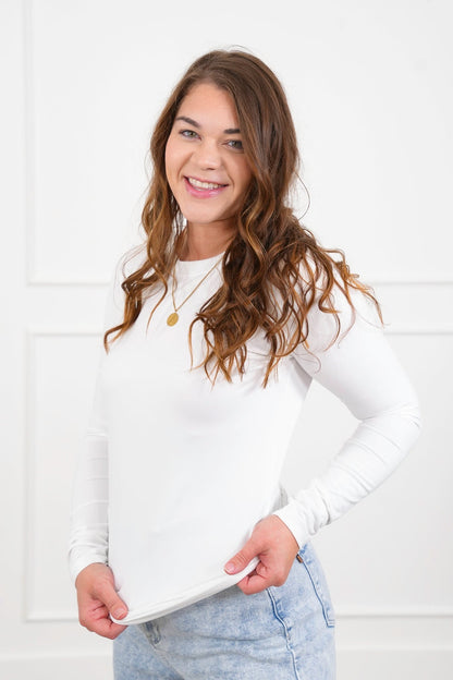 Langermet T-skjorte med rund hals i børstet mikrofiber