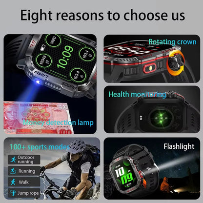 🔥 Siste dag 70 % RABATT – Militær utendørs sports-smartklokke for menn for Android og iOS
