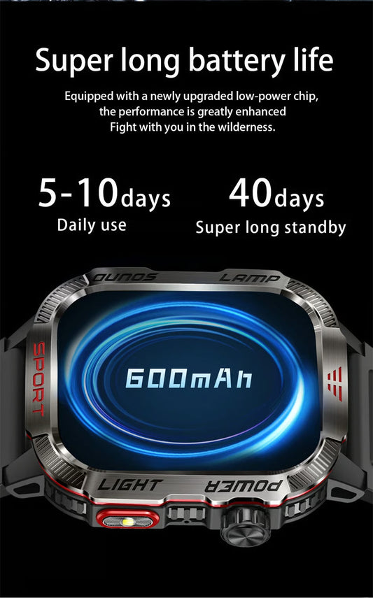 🔥 Siste dag 70 % RABATT – Militær utendørs sports-smartklokke for menn for Android og iOS