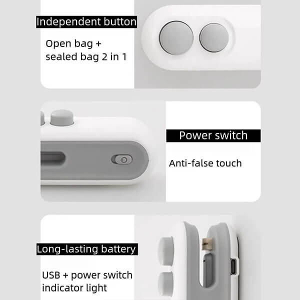 Mini 2-i-1 forseglings- og skjæreverktøy med USB-C-ladi