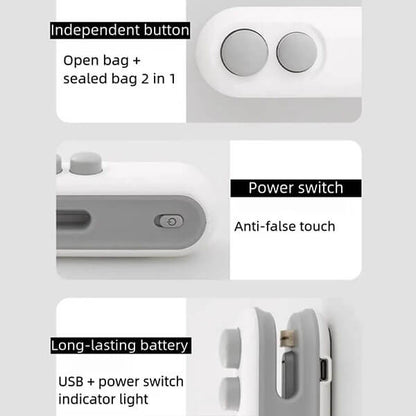 Mini 2-i-1 forseglings- og skjæreverktøy med USB-C-ladi