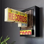 Retro vegglampe for platebutikk, klassisk veggdekorasjon for vinylplater, estetisk LED-lysskilt i retrostil, gave til platesamlere og musikkelsker